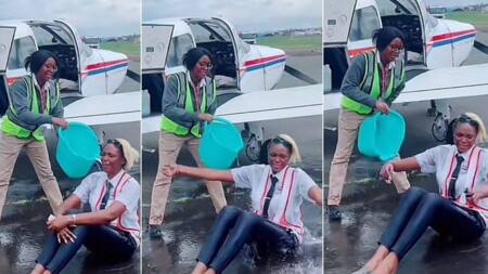 "Please don't faint o": After 10 years, Lady achieves dream of becoming pilot, captain pours water on her in video