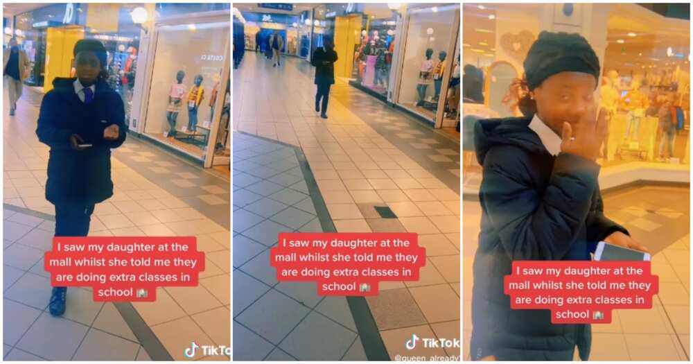 Mum catches daughter, mall, school, shocked woman