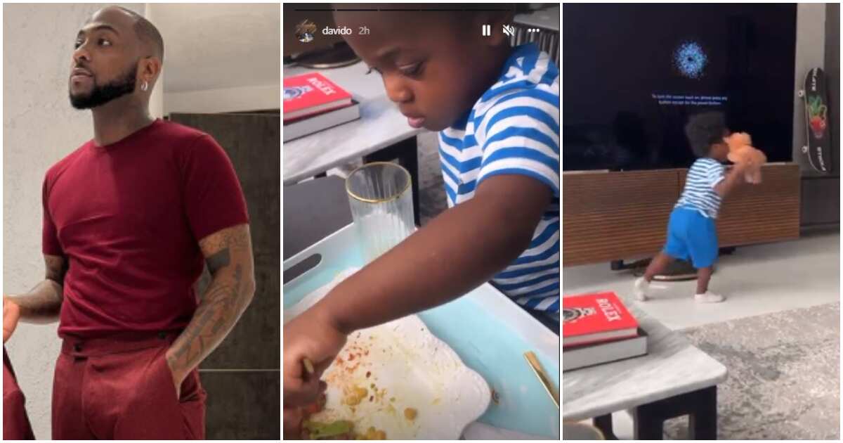 Chioma is doing a good job: Reactions as OBO junior Ifeanyi feeds Davido during lunch in cute video