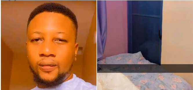 Nigerian man cries out after paying N12k for a hotel room where the bed blocks bathroom.
