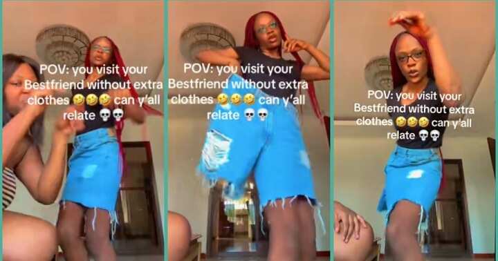 Nigerian lady wears chubby best friend's oversized trousers in funny video