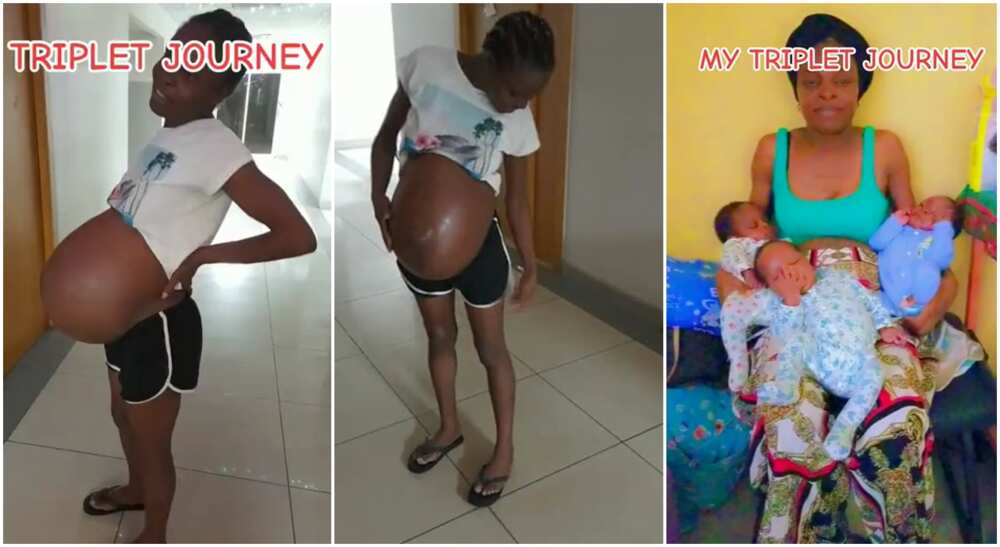Photos of a young lady who gave birth to triplets.