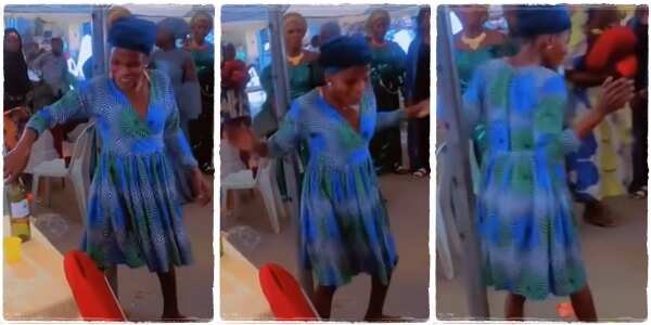 An old woman has been seen dancing so well at a public gathering, making people to pause and watch her in admiration.