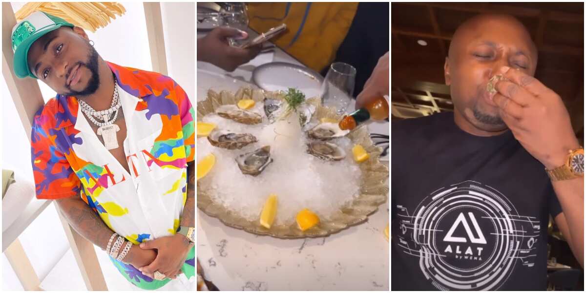 Preparation for London: Davido teaches Isreal how to eat oysters in video, says he must learn 'oyinbo' ways