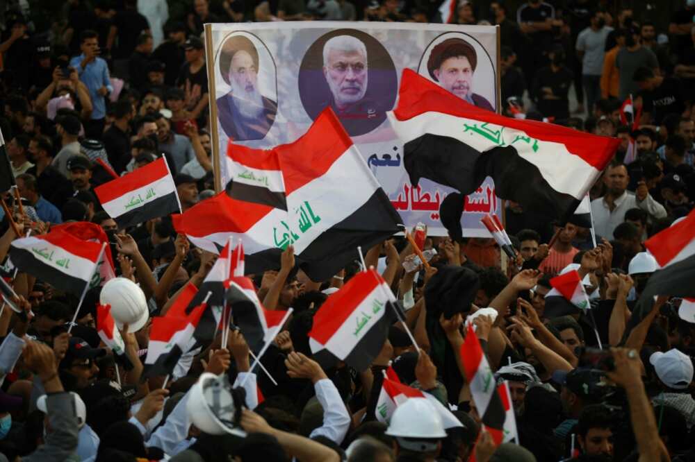 Supporters of Iraq's Coordination Framework rally in the Green Zone