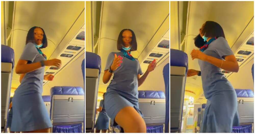 Athenia Paul, flight attendant dances inside aeroplane, video of flight attendant dancing