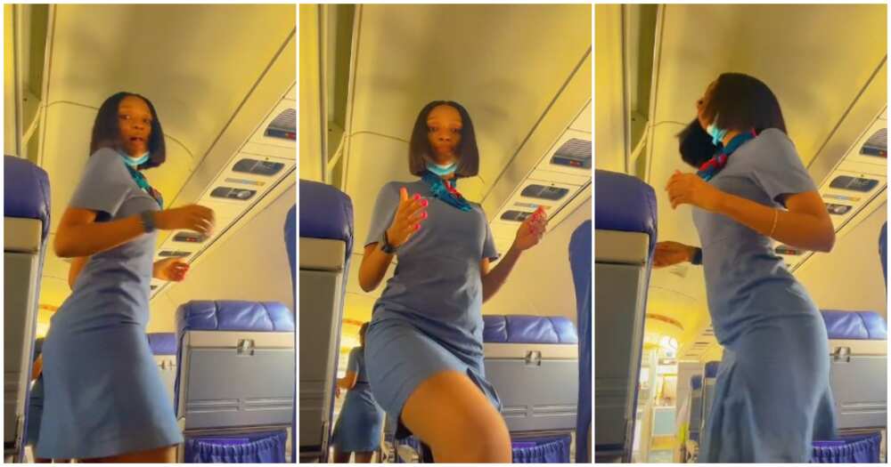 Athenia Paul, flight attendant dances inside aeroplane, video of flight attendant dancing Athenia Paul, flight attendant dances inside aeroplane, video of flight attendant dancing