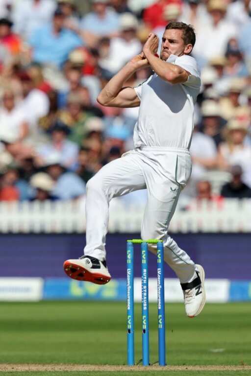 Full flight - South Africa's Anrich Nortje runs bowls during the first Test at lord's