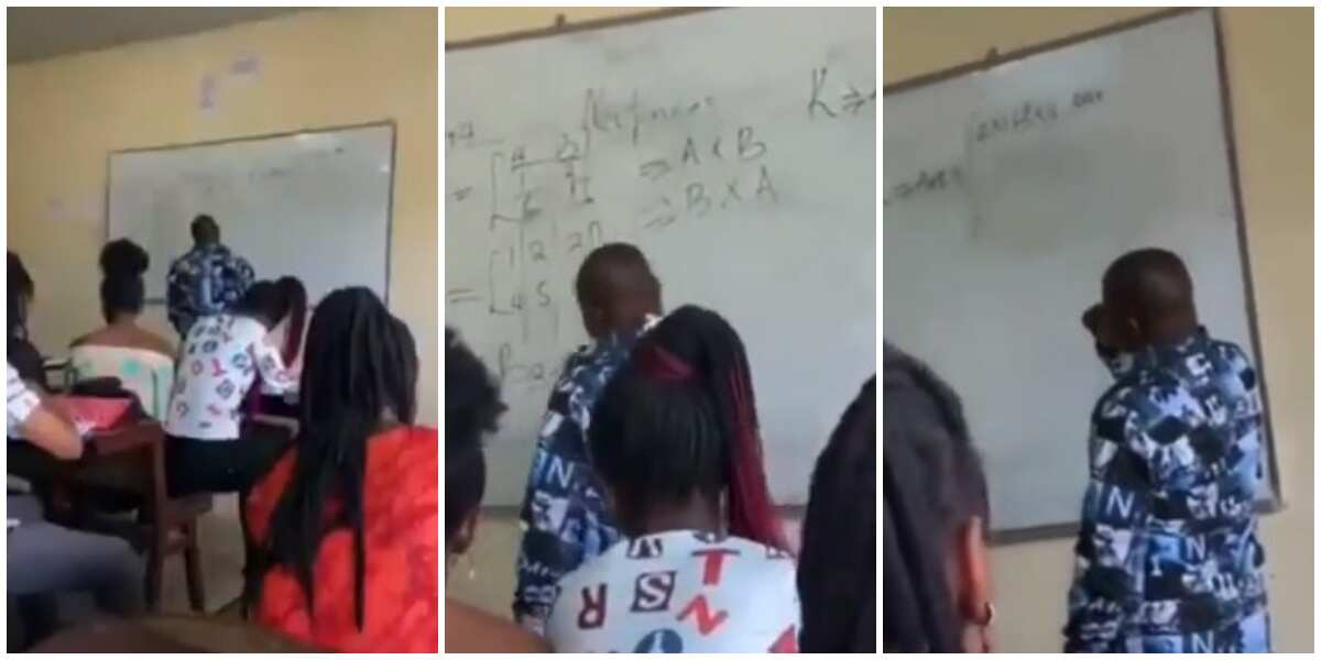 Confusion as Nigerian lecturer 'fails' to solve maths problem during class, video sparks reactions