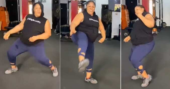 Chubby woman, dance moves, gym
