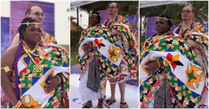 Wedding fashion/couple in kente clothes.