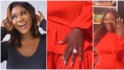 Mercy Johnson presses haters' necks, rocks diamond ring again after getting trolled for 'unappealing hand'
