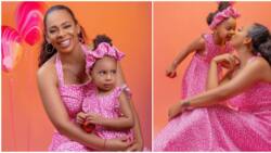 Pretty girls wear pink: BBNaija star Tboss rocks matching outfit with her cute daughter