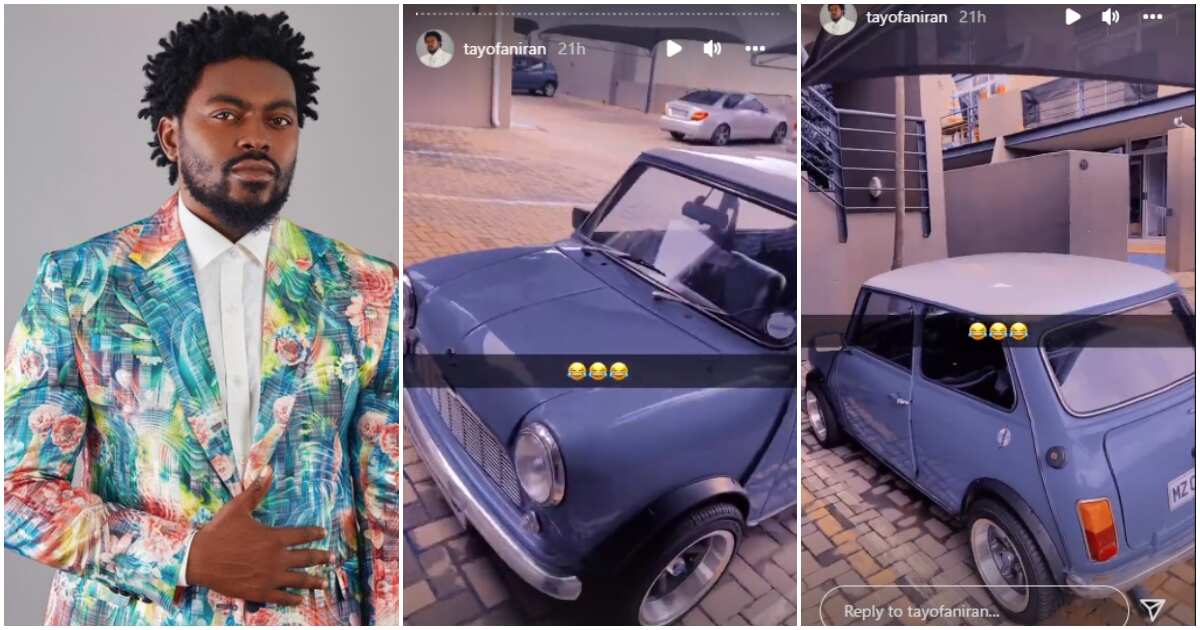 Mr Bean's car: Tayo Faniran blasts friend in funny video for helping him rent 'tiny' ride to use while in SA