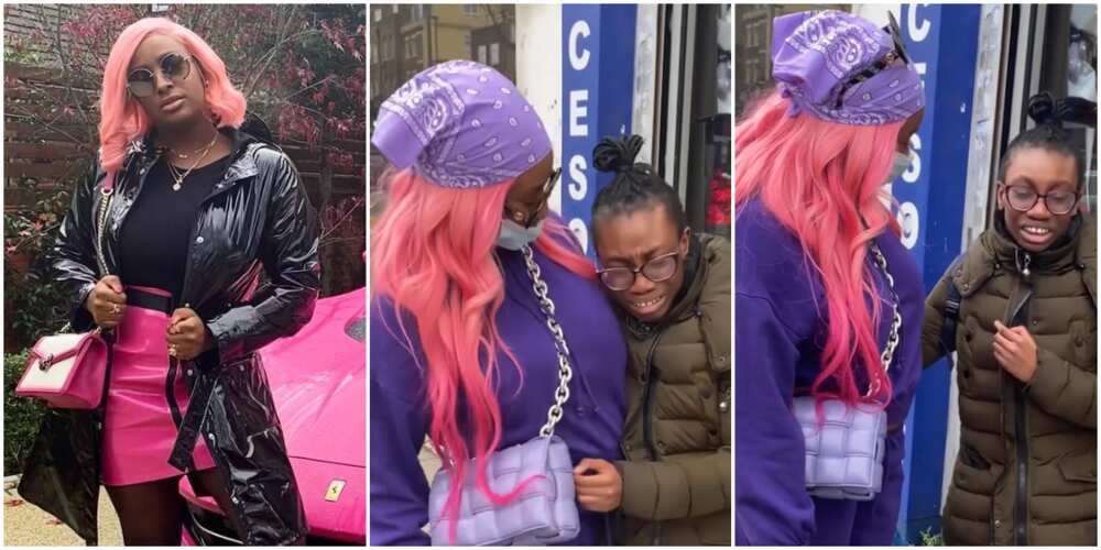 On the Streets of London: Young Girl Breaks Down in Tears after Bumping into DJ Cuppy, Fans React