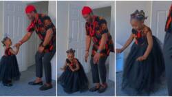 Cute little girl in black gown and dad display waist dance, video goes viral