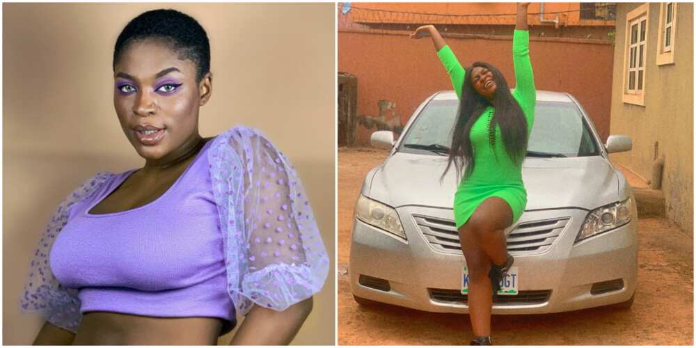 Popular Skit-Maker Miss Ezeani Happy As She Buys Her First Car, Names It Storm