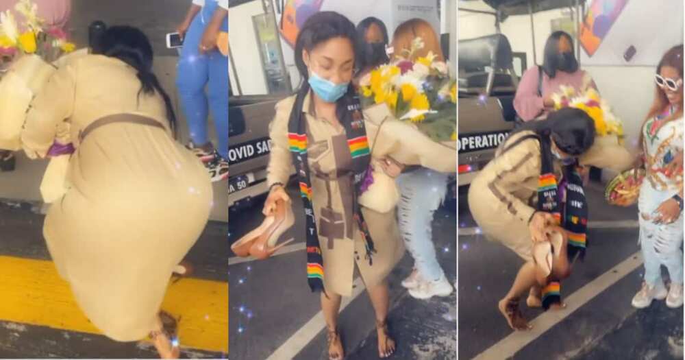 Fans Storm Airport With Gifts, Give Tonto Dikeh Royal-Like Welcome As  Nollywood Actress Arrives in Ghana 