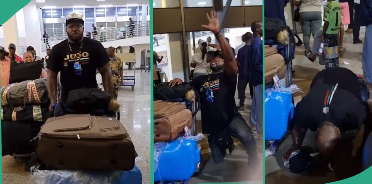 Watch what this man did at a Nigerian airport after finally returning from abroad