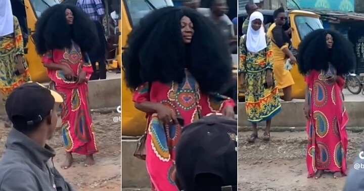 Lady causes stir at Lagos bus stop