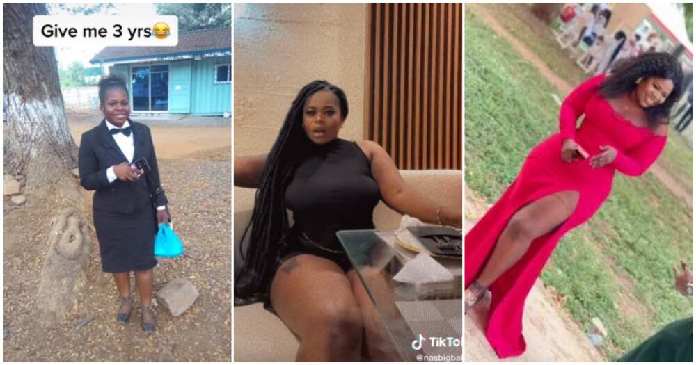 Nasara, church girl, slay queen, lady's transformation photo after 3 years