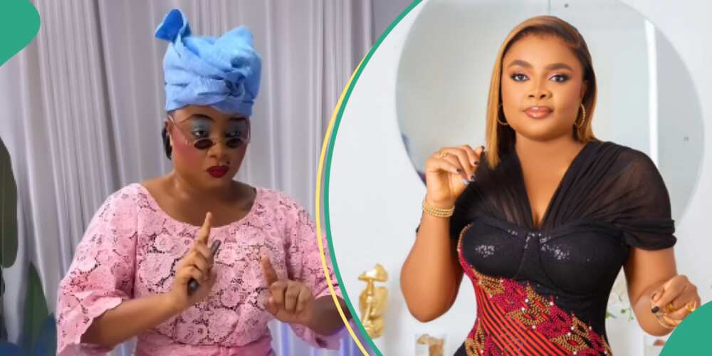 Bimbo Ademoye jumps on Kizz Daniel's challenge as Iya Barakat. Bimbo Ademoye jumps on Kizz Daniel's challenge as Iya Barakat.