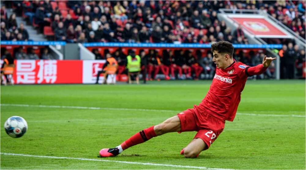 Kai Havertz scores a goal in the Bundesliga. Photo Credit: Getty Images