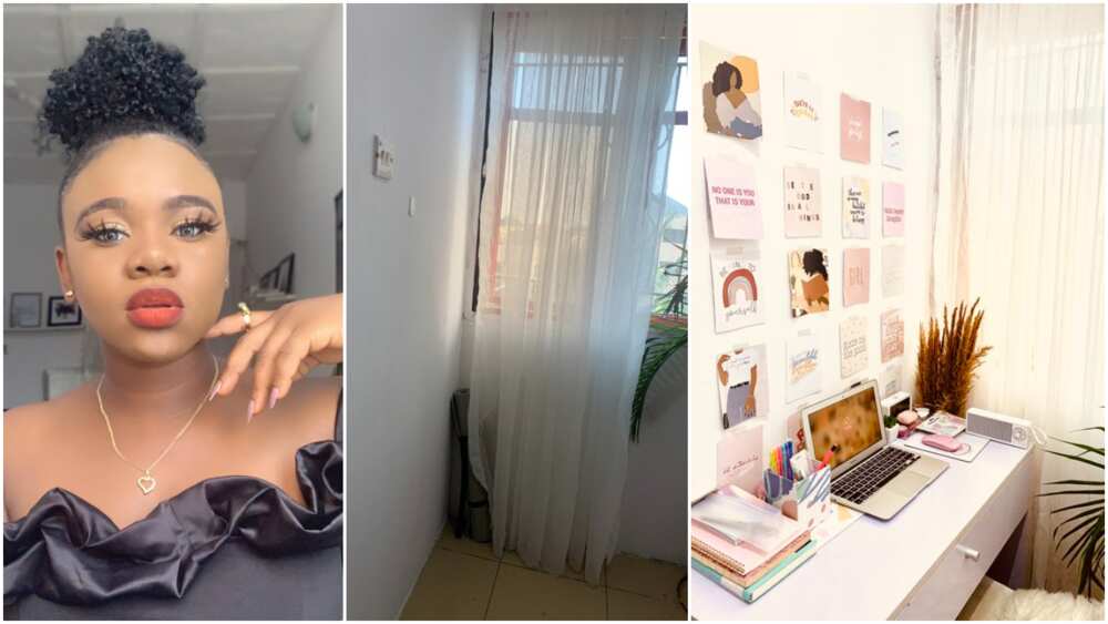 Young Nigerian lady transforms her room into a stylish office space, photos wow many