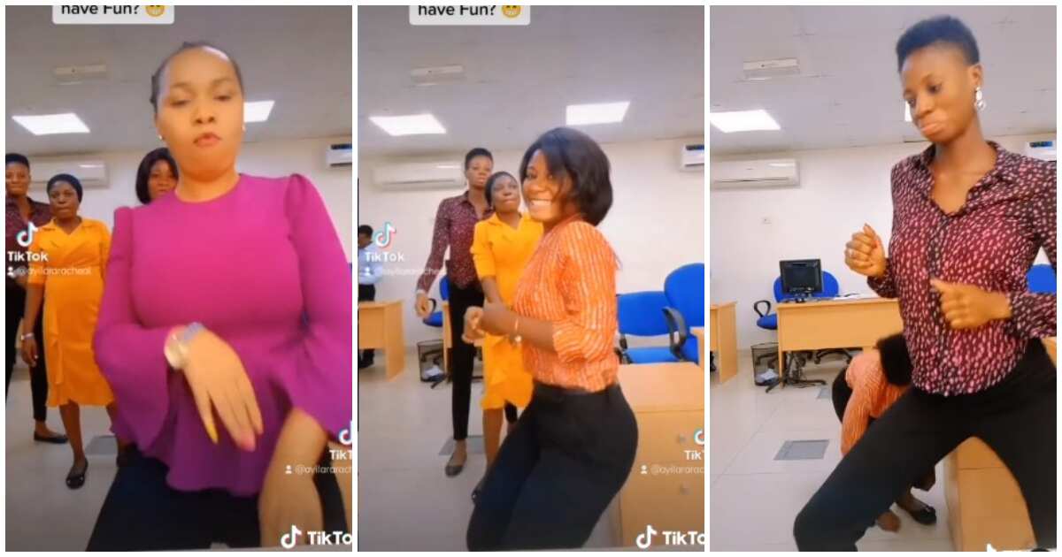 Beautiful Nigerian Female Bankers Line up as They do the Buga Dance Challenge in the Office, Video Wows Many