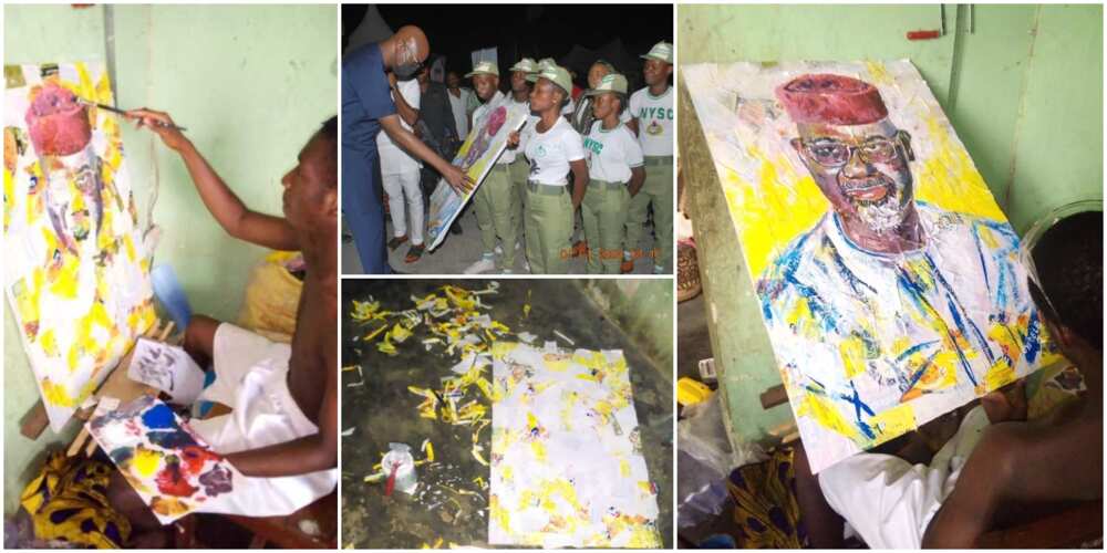 Talented male corps member makes fine portrait of ex-governor with indomie sachet wastes