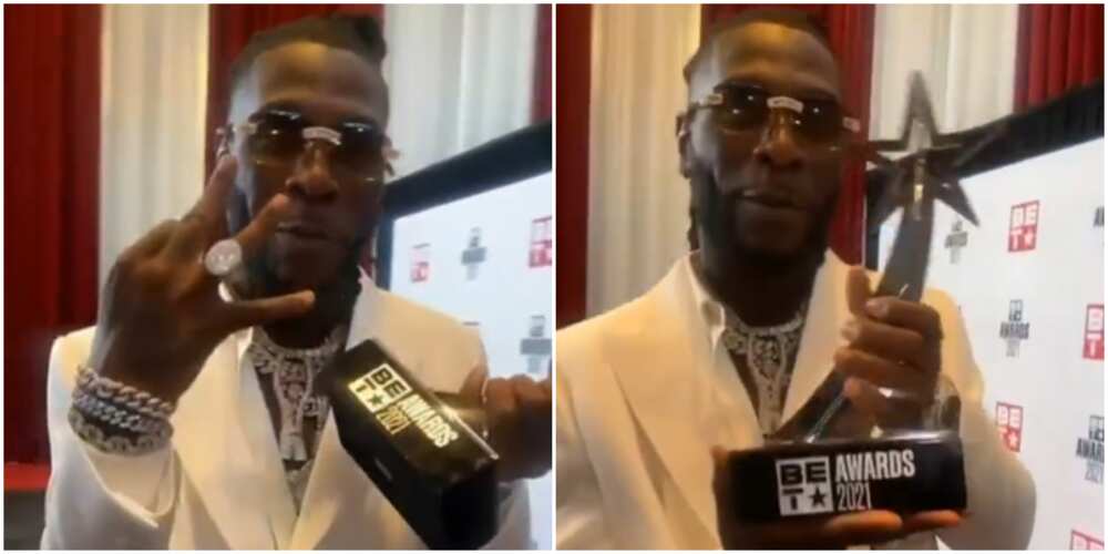 Bet Awards 2021: Burna Boy Happily Shows Off His Plaque As He Wins Best International Act the 3rd Time ▷ Nigeria news | Legit.ng