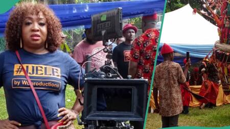 "Ijele is coming": Excitement as Igbo masquerade Ijele lands in Lagos, for Winifred Ajakpovi‘s cultural movie