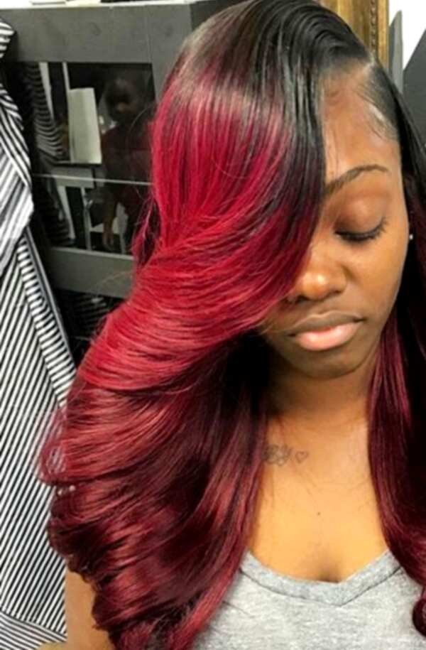 Red and Black Hair Ombre Balayage  Highlights