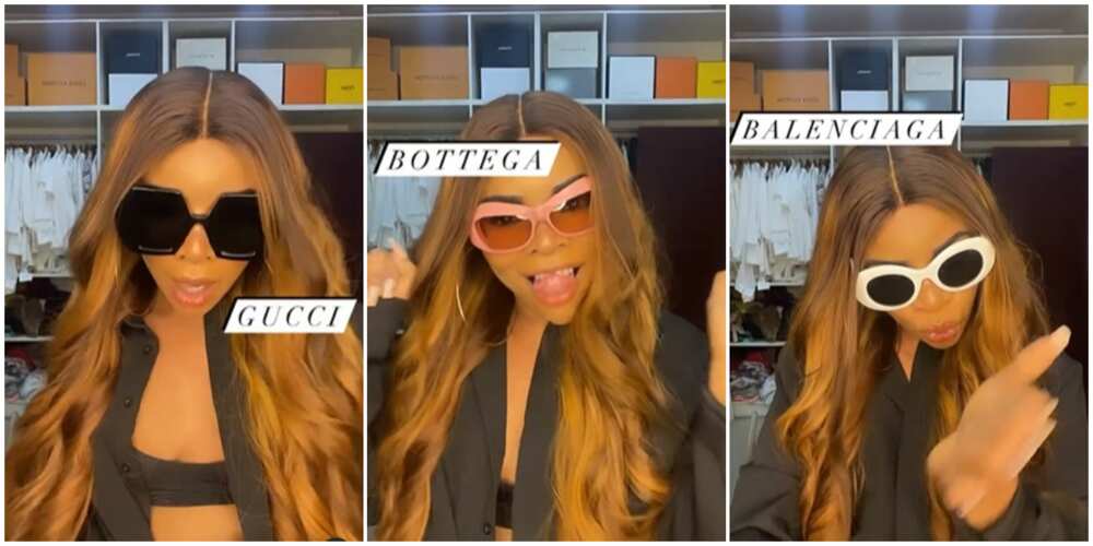 Photos of Laura Ikeji wearing different sunglasses.