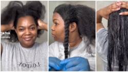 Lady relaxes her lush natural hair after 8 years, viral video sparks mixed reactions