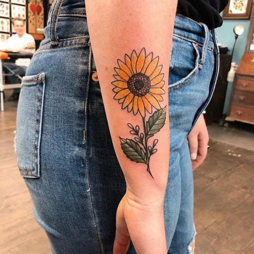 Botanical Sunflower Tattoo Design – Tattoos Wizard Designs