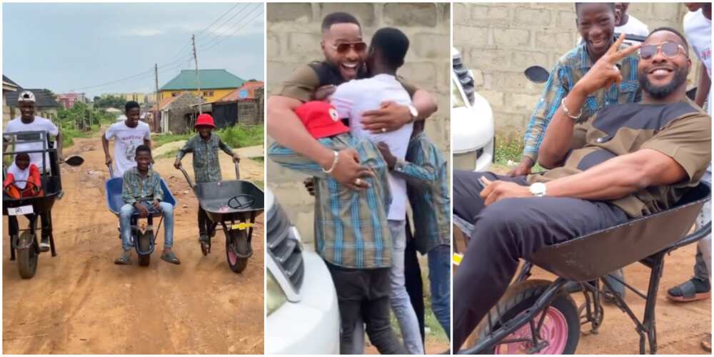 Executive Ride: Hilarious Reactions as Ikorodu Bois Give Actor Bolanle Ninalowo a Lift in Their Wheelbarrow