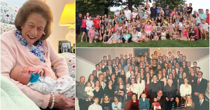 Mum poses with 101 great-grandchildren, only child