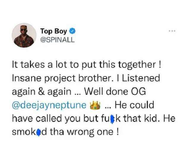 Screenshot of DJ Spinall's tweet.