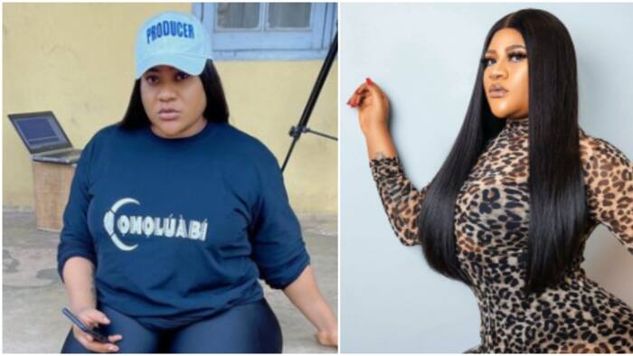 She be thug? Fans wonder as Nkechi Blessing fights dirty with area boys disrupting her movie set in Abeokuta
