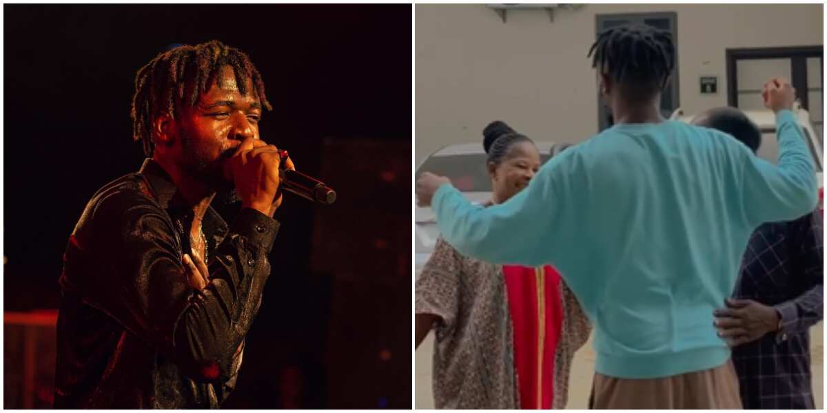 Singer Johnny Drille gets emotional as mum, dad other family members leave his house after spending few days