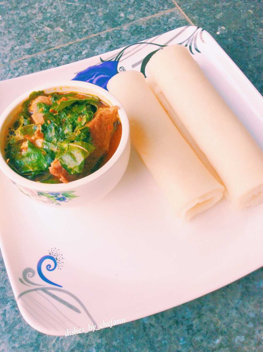 Poundo-cocoyam and Oha soup