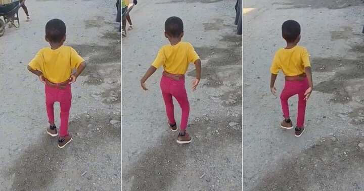 Little boy walks like rich boss