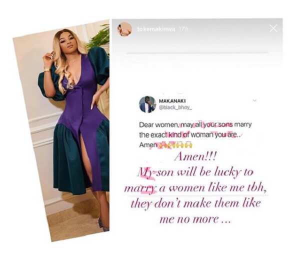 My son will be lucky to marry a woman like me, Toke Makinwa writes, Nigerians react