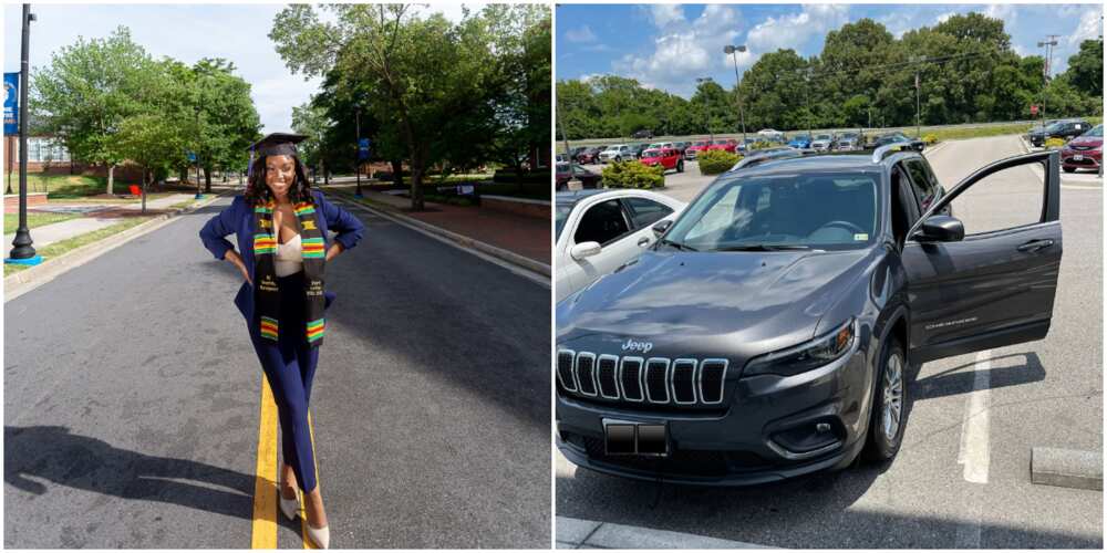 Joy as lady celebrates finishing from US school, buying a new car and getting appointed as Amazon manager in 1 year