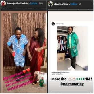 A collage of Funke Akindele's and Davido's IG stories on Naira Marley. Photo source: Funke Akindele/Davido