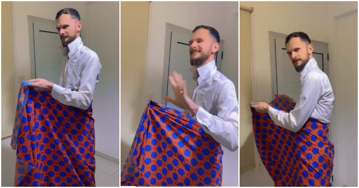Funny video shows white man acting like his Nigerian wife when she finishes bathinfg