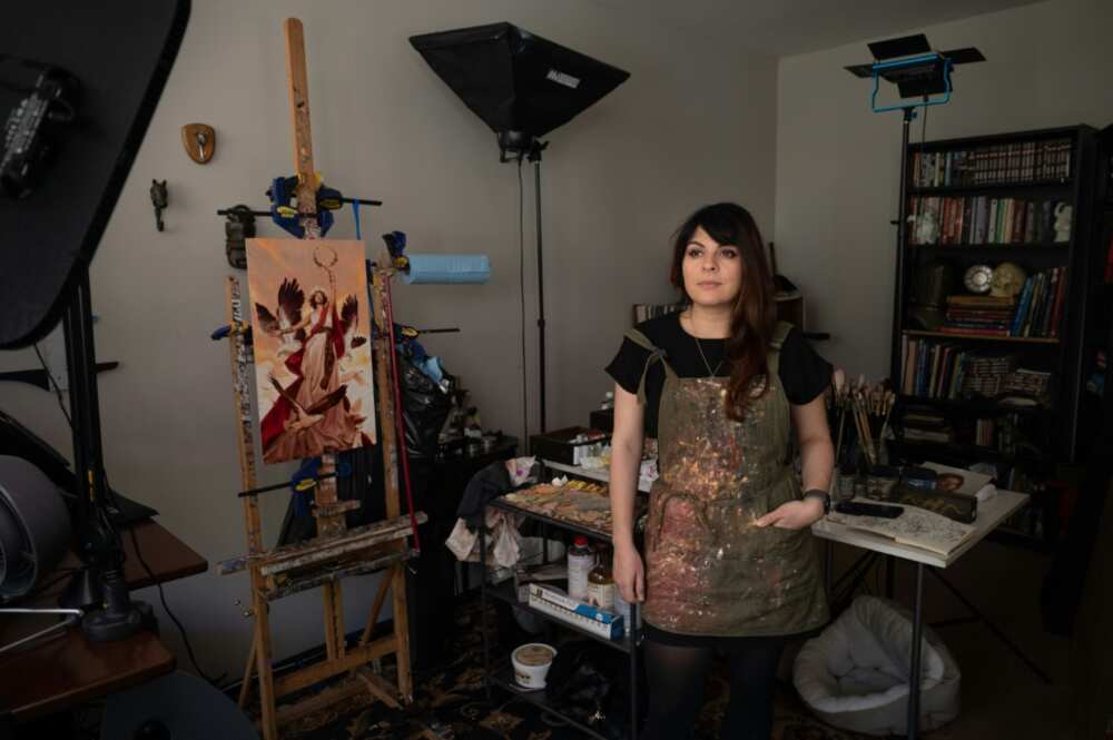 Illustrator and content artist Karla Ortiz poses in her studio in San Francisco, California