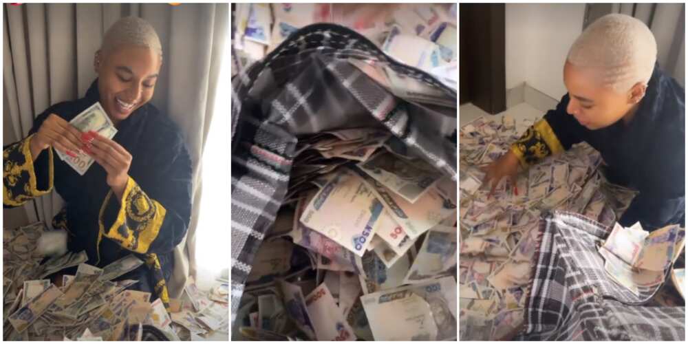 Nancy Isime 'swims' in pool of cash sprayed at her birthday party