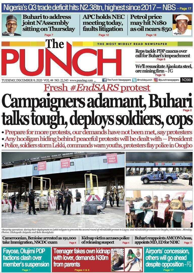 Nigerian newspapers review for Tuesday, December 8
